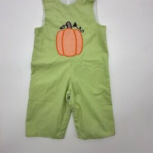 Be Mine‎ Baby Overalls Green Gingham Pumpkin 9M Unisex